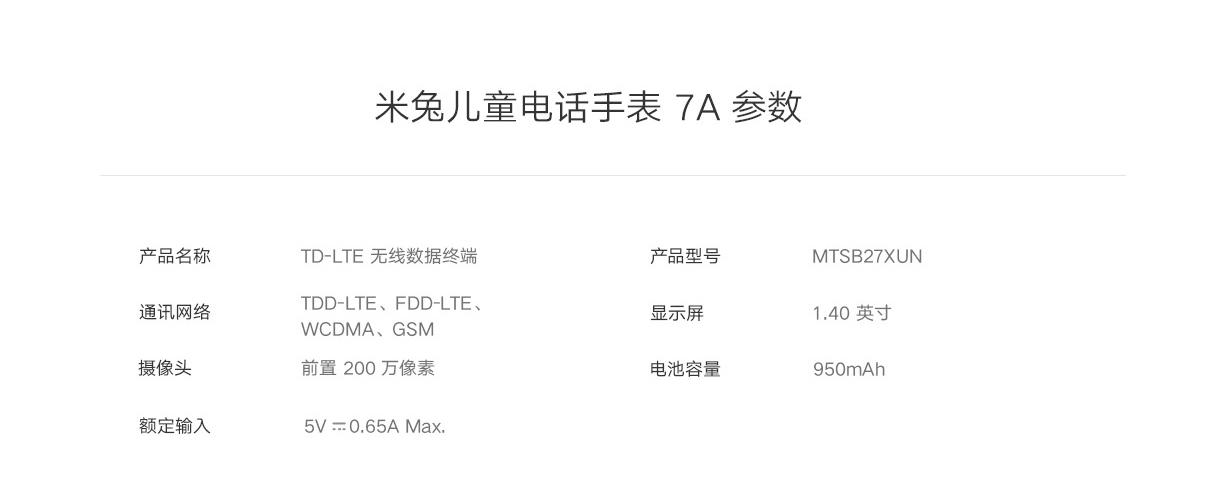 米兔儿童电话手表7A