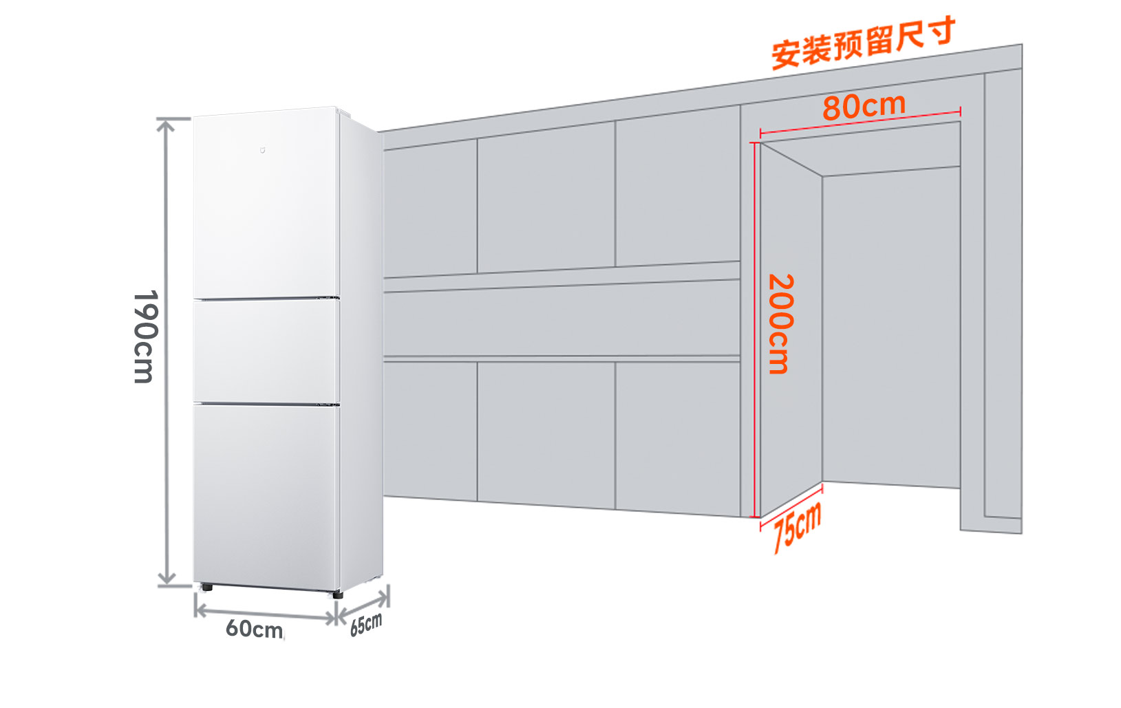 单门三层冰箱尺寸图片